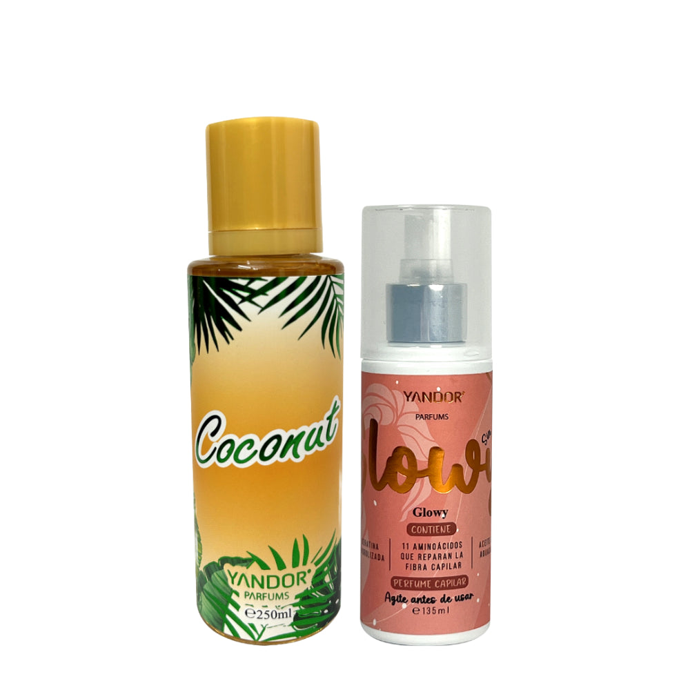 Dúo de Splash Inspirada en Victoria Secret Coconut + Perfume del Cabello Glowy Yandor