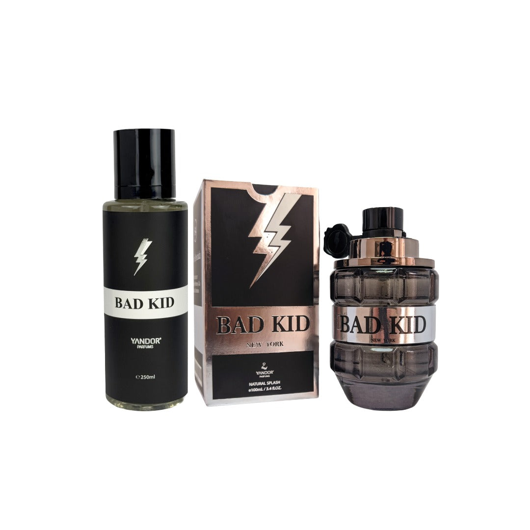 Combo de Perfume de lujo + Splash Perfumado+ Tula Inspirado en Bad Boy de Carolina Herrera.
