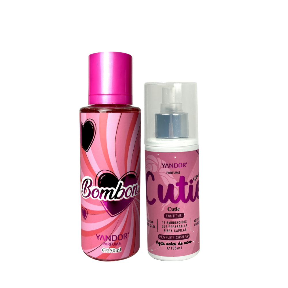Dúo de Splash Inspirado en Victoria Secret Bombon + Perfume del Cabello Cutie Yandor