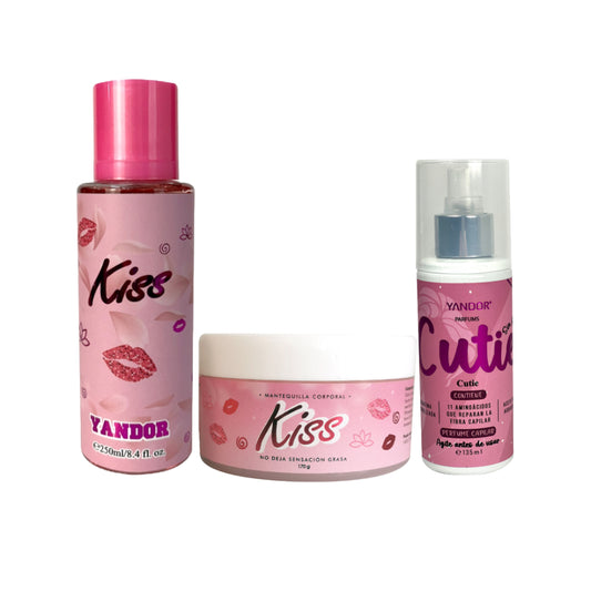 Kit de Splash y Mantequilla Corporal de Kiss + Perfume del Cabello (Kiss, Cutie)