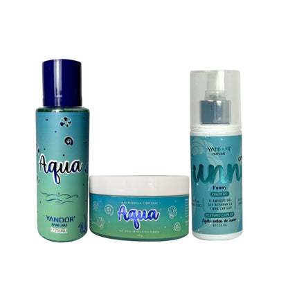 Kit de Splash y Mantequilla Corporal + Perfume del Cabello (Aqua, Funny)