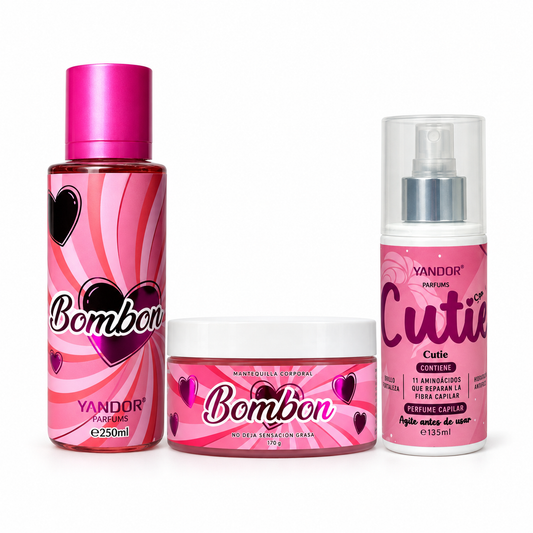 Kit de Splash y Mantequilla Corporal con Escarcha de Bombón + Perfume del Cabello (Bombón, Cutie)