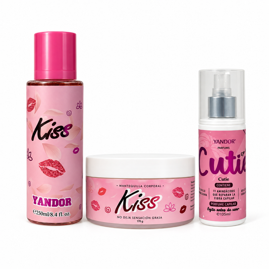 Kit de Splash y Mantequilla Corporal con Escarcha de Kiss + Perfume del Cabello (Kiss, Cutie)