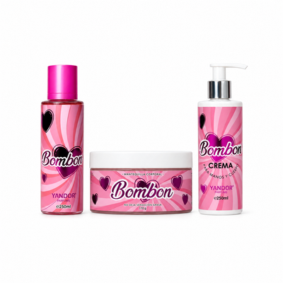 Combo de splash, crema y mantequilla corporal Bombón