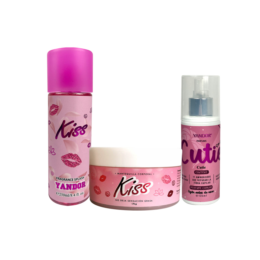 Kit de Splash y Mantequilla Corporal de Kiss + Perfume del Cabello (Kiss, Cutie)