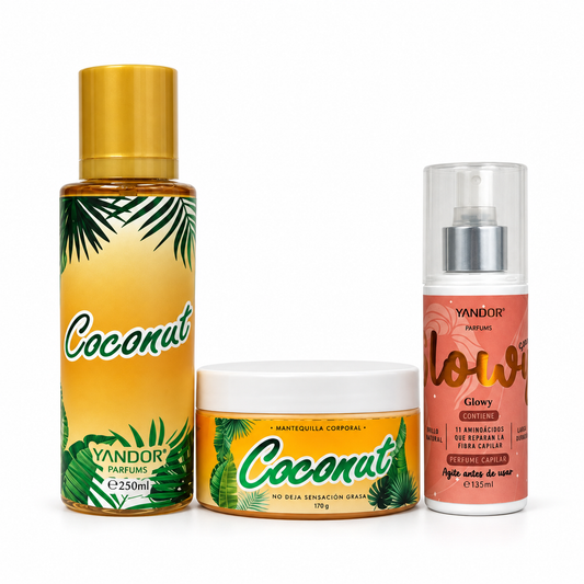 Kit de Splash y Mantequilla Corporal con Escarcha + Perfume del cabello (Coconut, Glowy)