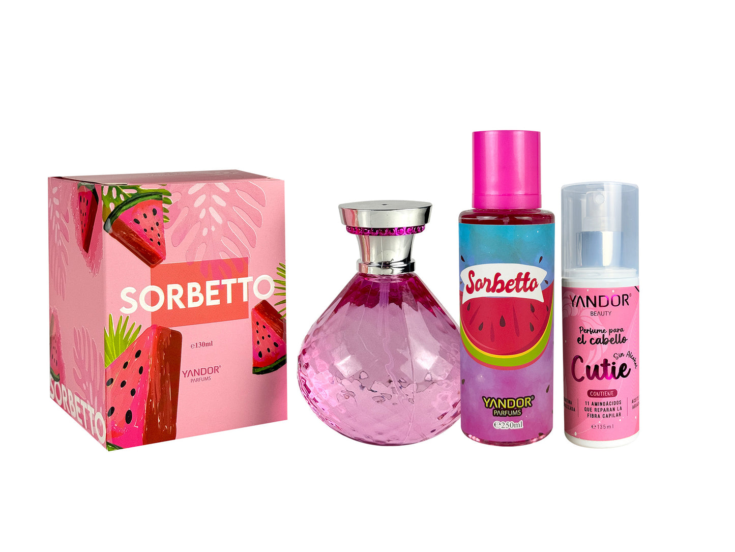 Combo Perfume Inspirado en Sorbetto Rosso de Escada + Splash Sorbetto + Perfume del Cabello Cutie