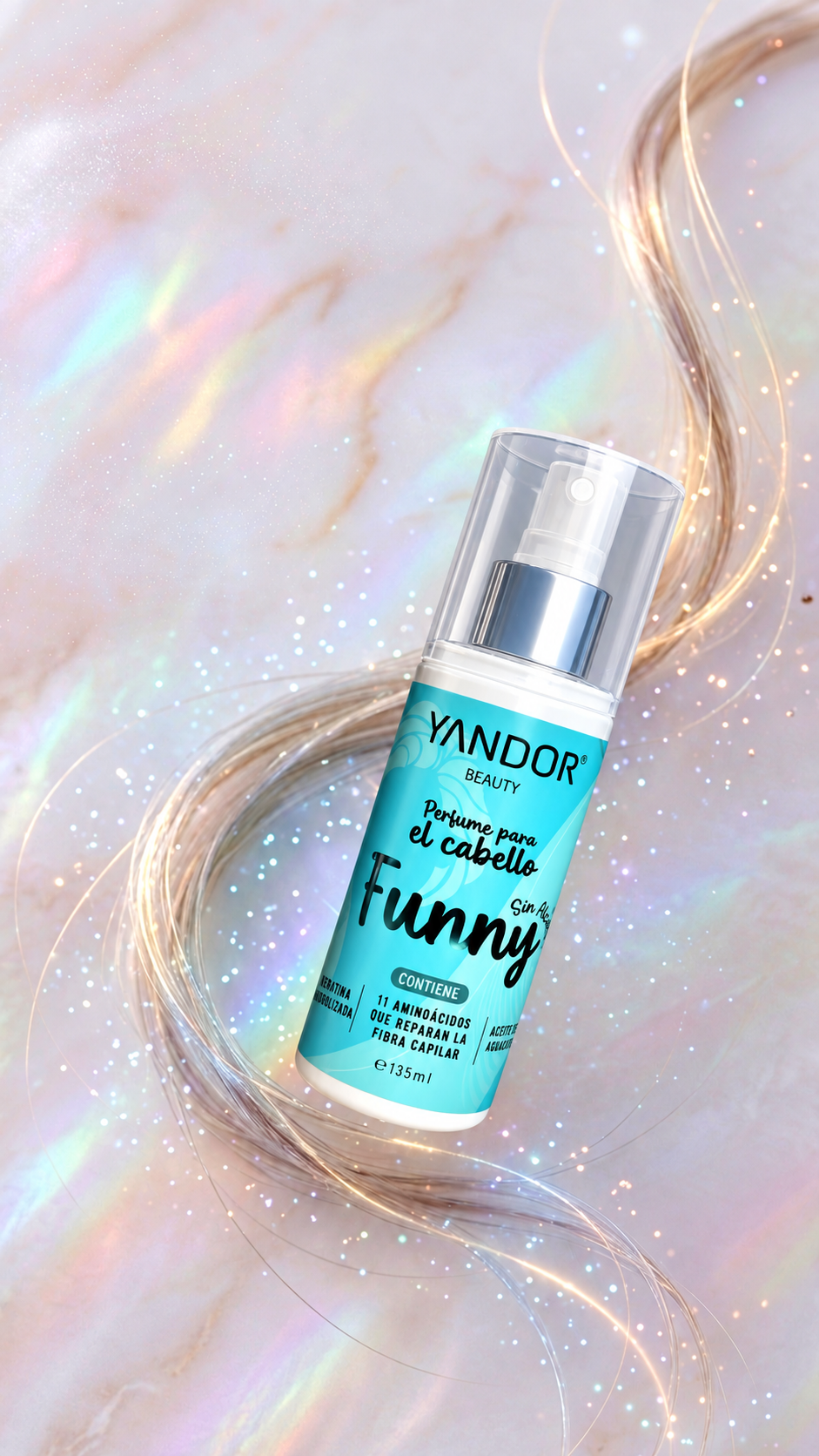 Perfume Para el Cabello Funny. Con Keratina Hidrolizada, Aceite de Aguacate, 11 Aminoácidos y Sin Alcohol (135 ml)