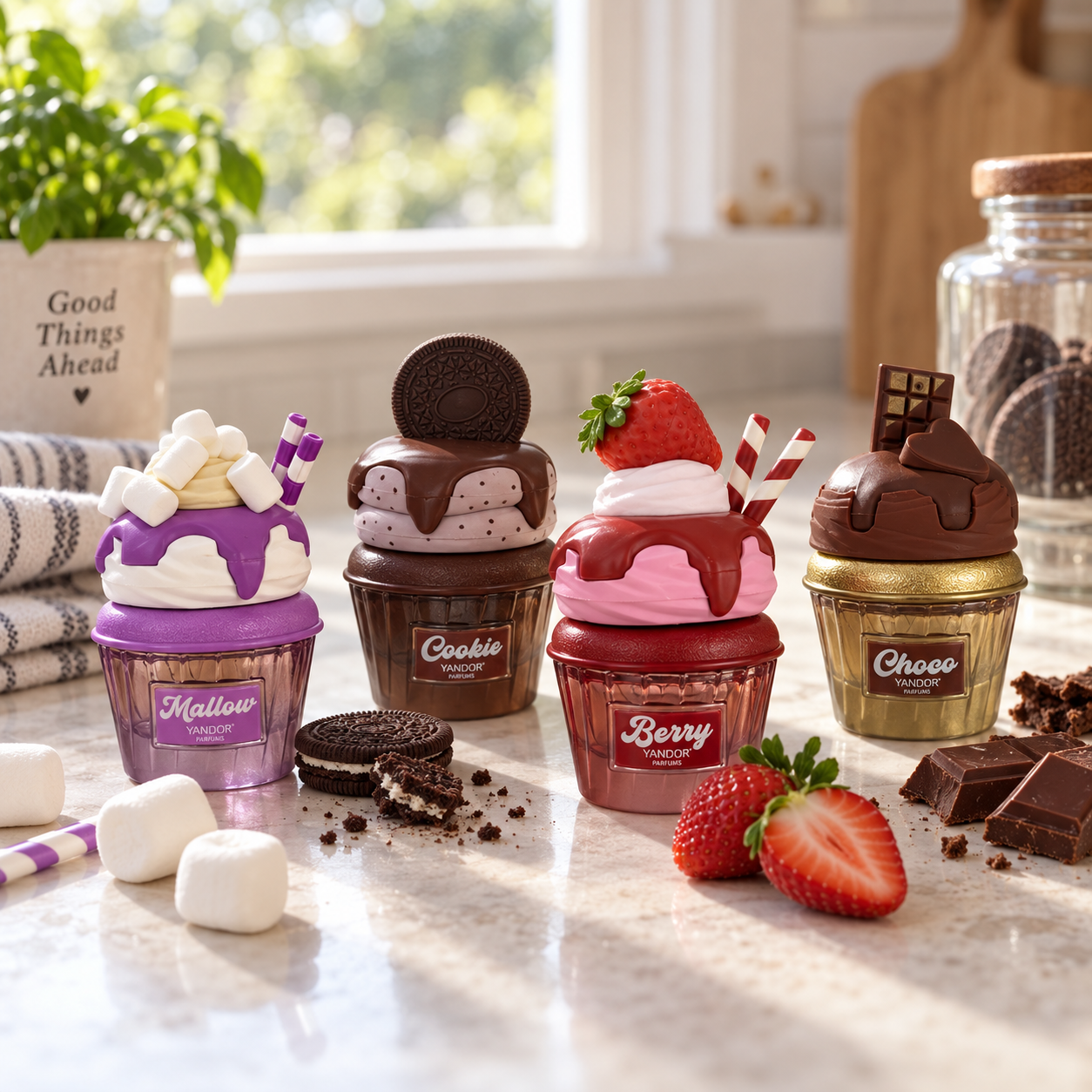 Perfumes Yandor con forma de postre: Mallow, Cookie, Berry y Choco